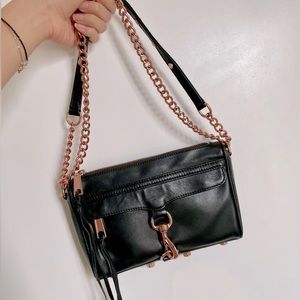 Rebecca Minkoff Mini MAC Crossbody body bag Rose Gold Black Leather